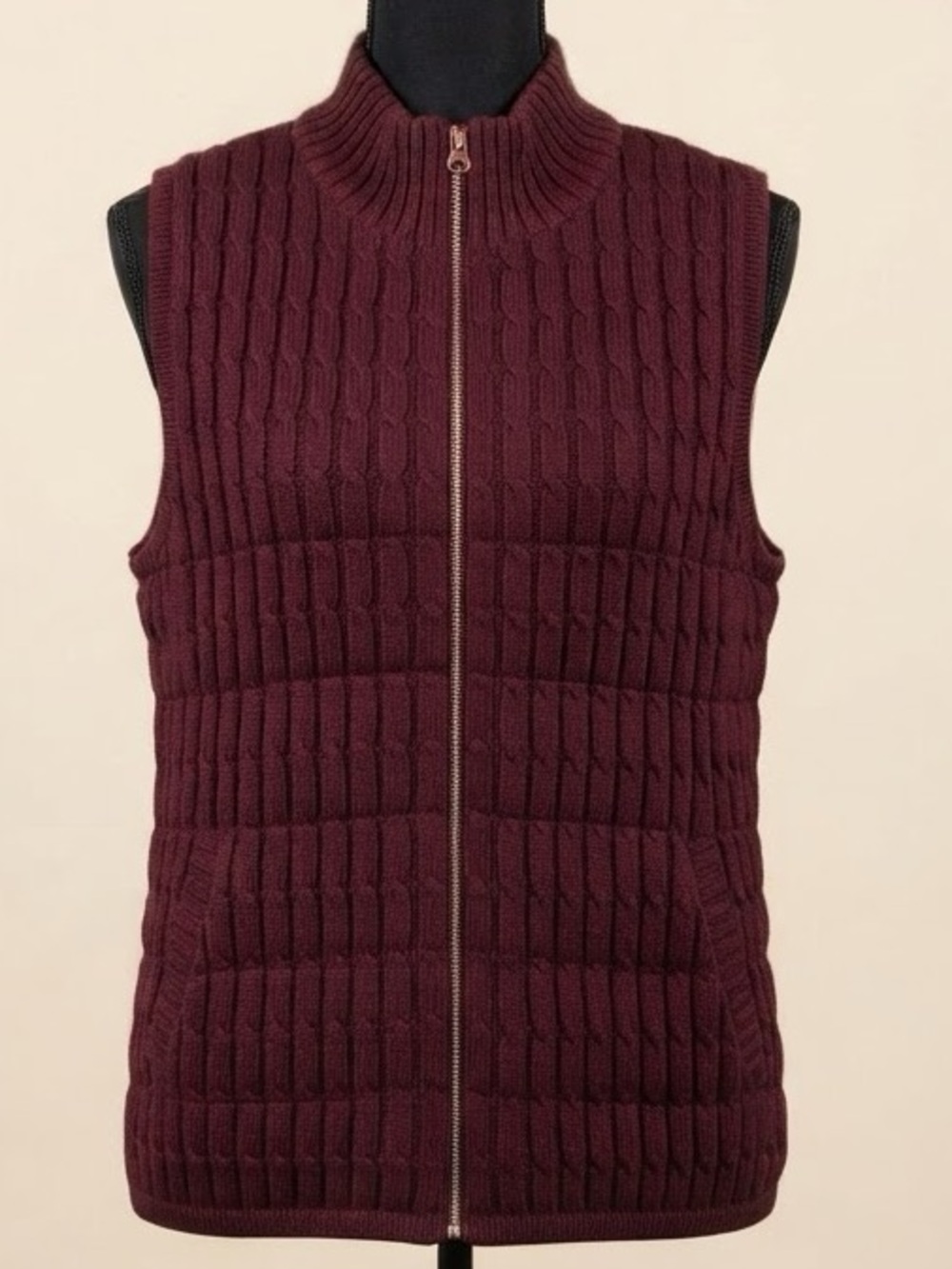 NWT- Talbots Zip-Front Cable Knit Sweater Vest - Burgundy